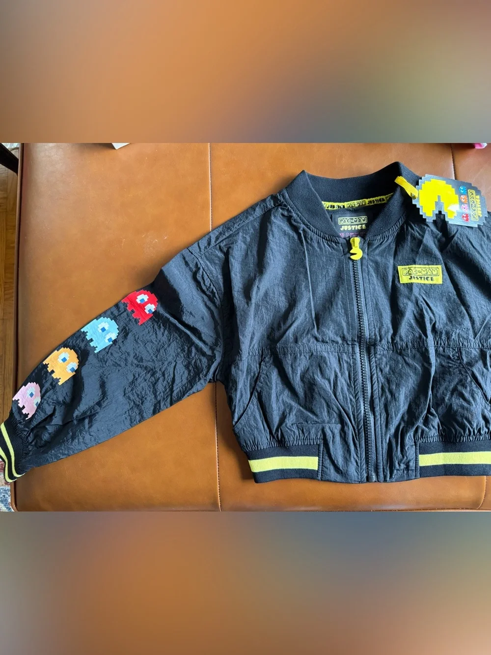 Justice x Pac Man NWT Kids Black Bomber Jacket Size 5/6